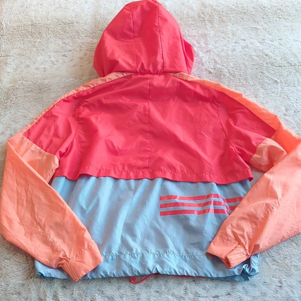 Adidas Logo Windbreaker Color Block Red Peach Track Nylon Jacket Size M Vented - Picture 7 of 7